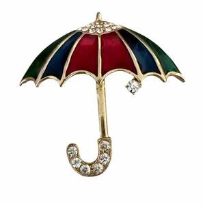 Butler & Wilson Vtg Enamel Rhinestone Umbrella Pin Brooch Costume Collectible
